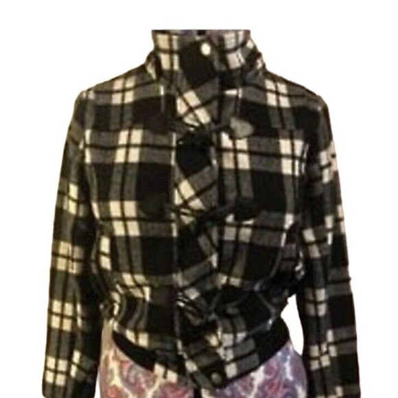 YMI black white check plaid pattern jacket coat full zipper short cool street - Picture 12 of 16